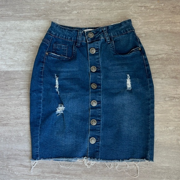 Cocoa Blue women’s denim distressed pencil skirt - Picture 1 of 5
